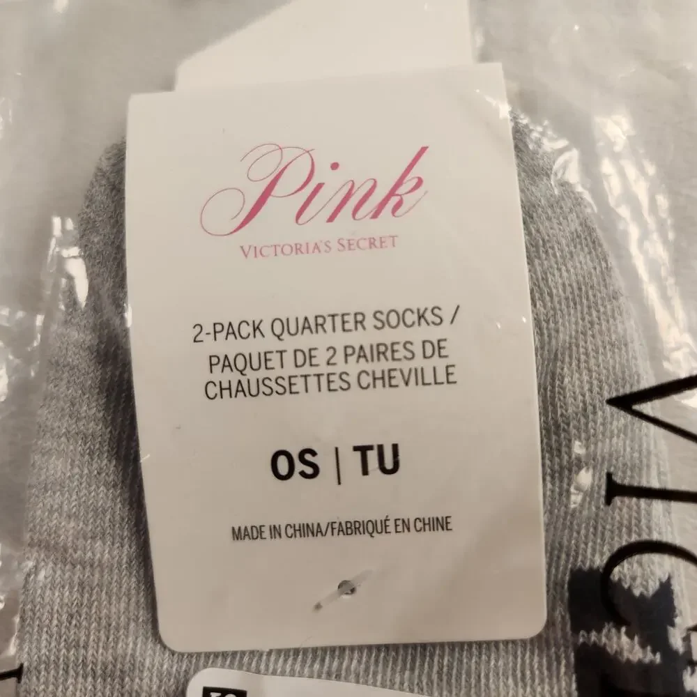 Victoria's Secret PINK Black and Gray Winter Pup Christmas Holiday Gift Socks